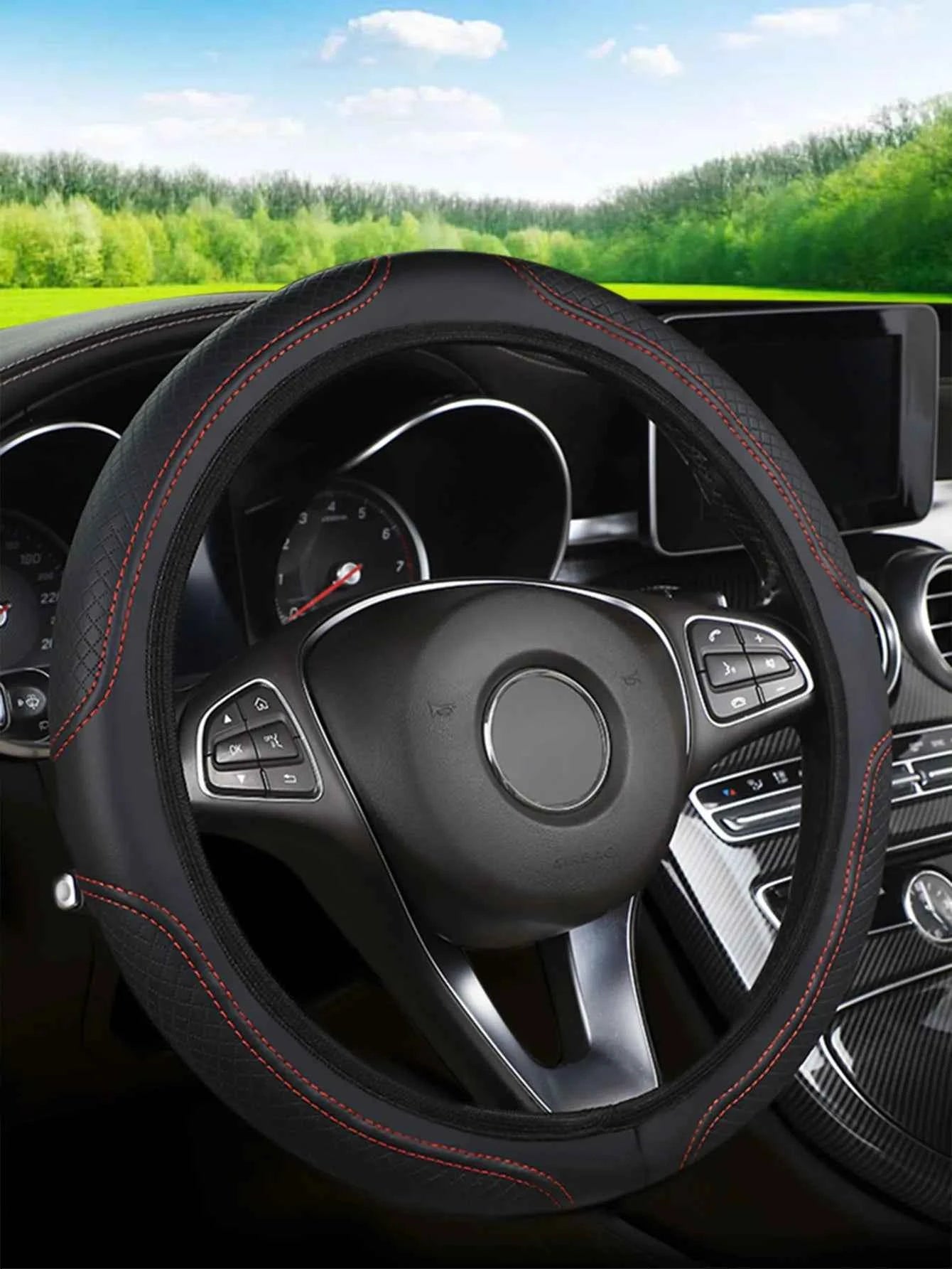 The car steering wheel cover has no inner ring Steering Wheel Cover Anti Slip Breathable  Cover Universal Microfiber Leather