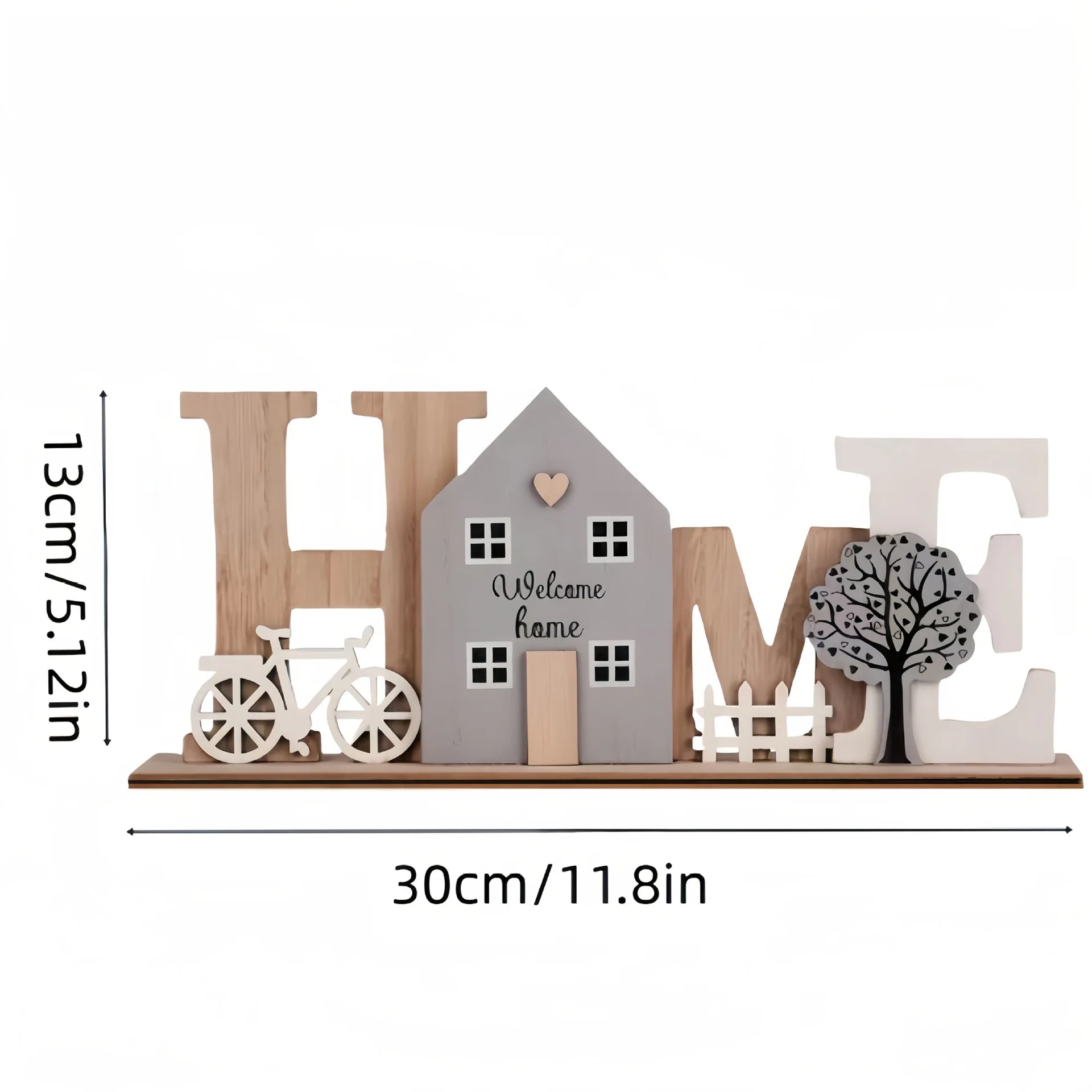 Wooden HOME Ornament with Cute House Bicycle & Tree Elements Creative Wooden Craft Decor For Living Room Bedroom Entryway