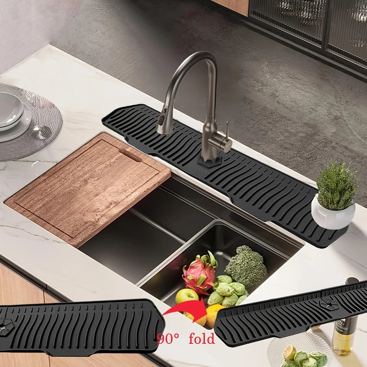 Kitchen Faucet Splash Pad Silicone Sink Faucet Splash Guard Mat Drain Pad Countertop Protector for Multipurpose Kitchen Gadgets