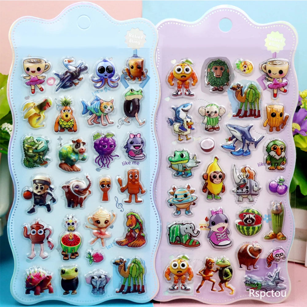 Cute Italian Brainrot Cartoon 3D Relief Stickers Funny Tung Tung Tung Sahur Bubble Decals Waterproof Decoration Sticker Toy
