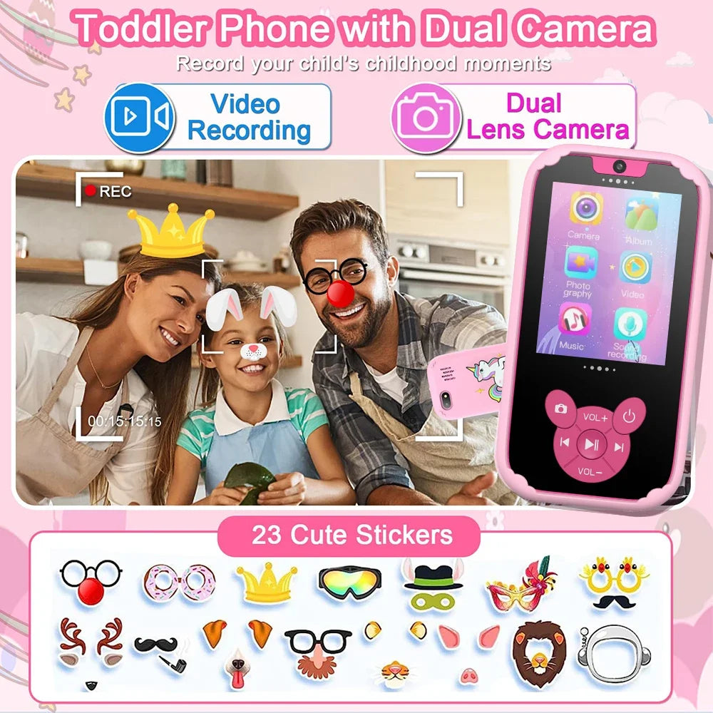 Interesting Kids Smart Learning Phone,8GB Memory Game Gift Educational Toy with Dual Camera &Music Player for Ages 3-12 Birthday