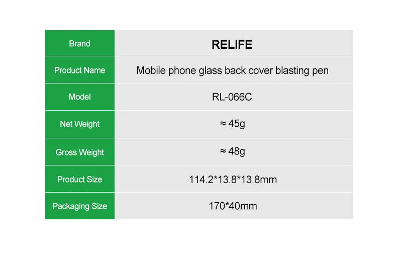 RELIFE RL-066C Back Glass Breaking Pen Phone Rear Camera Disassembly Tools Back Glass Removal Repair Refurbushing Blasting Tool