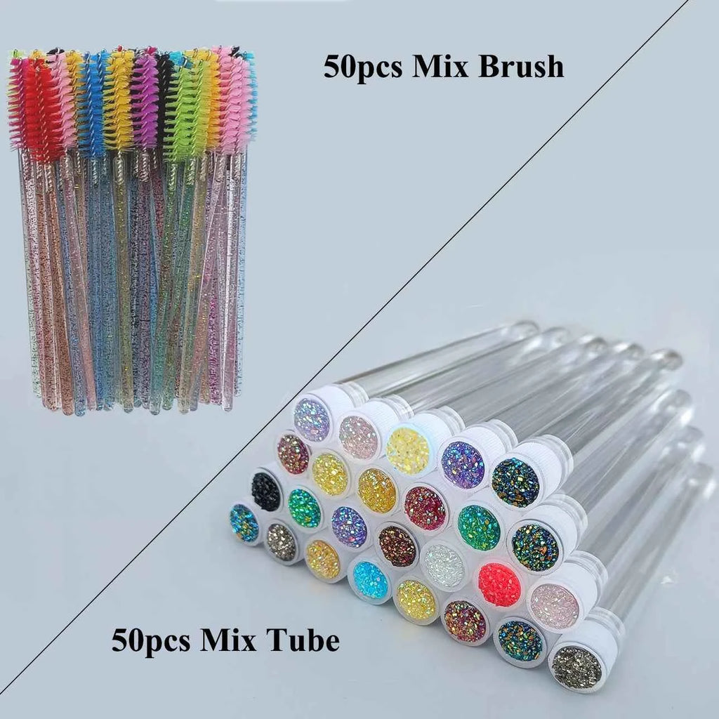 50Pc Reusable Eyebrow Brush Tube Eyelash Brush Eyebrow Brush Replaceable Dust-proof Sparkling Diamond Makeup Brush