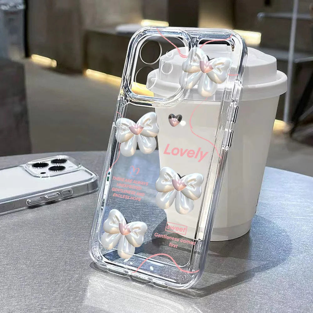 Cute Bow Cherry Phone Case For iPhone 16 Pro Case iPhone 15 13 17 11 12 14 Pro Max 16E XR XS 7 8 Plus SE Shockproof Clear Cover