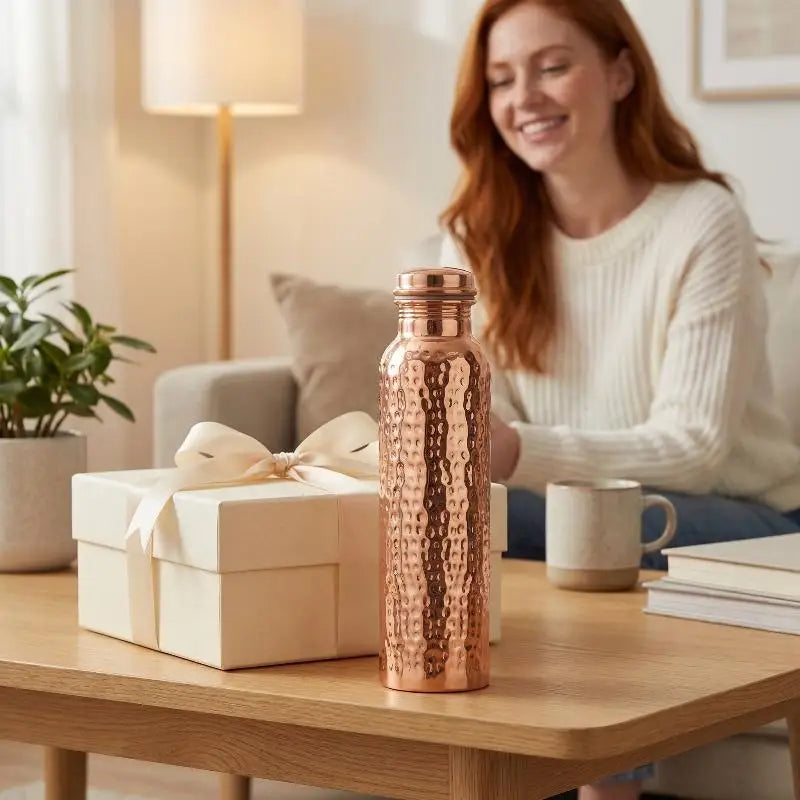 800ML Electroplated Copper Water Bottle One-Click Open Lid Anti-Slip Hammer Pattern Bottle Sports Water Bottle