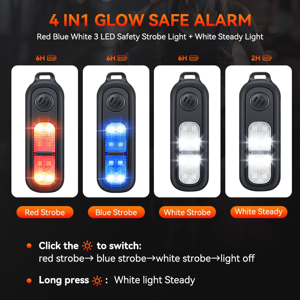 Extractme Personal LED Emergency Night Light Type-C Charging 130dB Safety Self Defense Alarm with Key Chain for Night Running