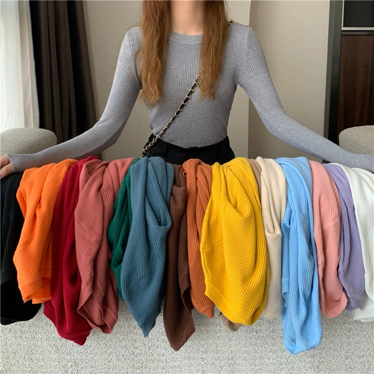 2026 New Women Sweater Autumn Winter Long Sleeve Pullover Basic Top Fashion O-neck Elastic Female Winter Solid Knitted Jumper