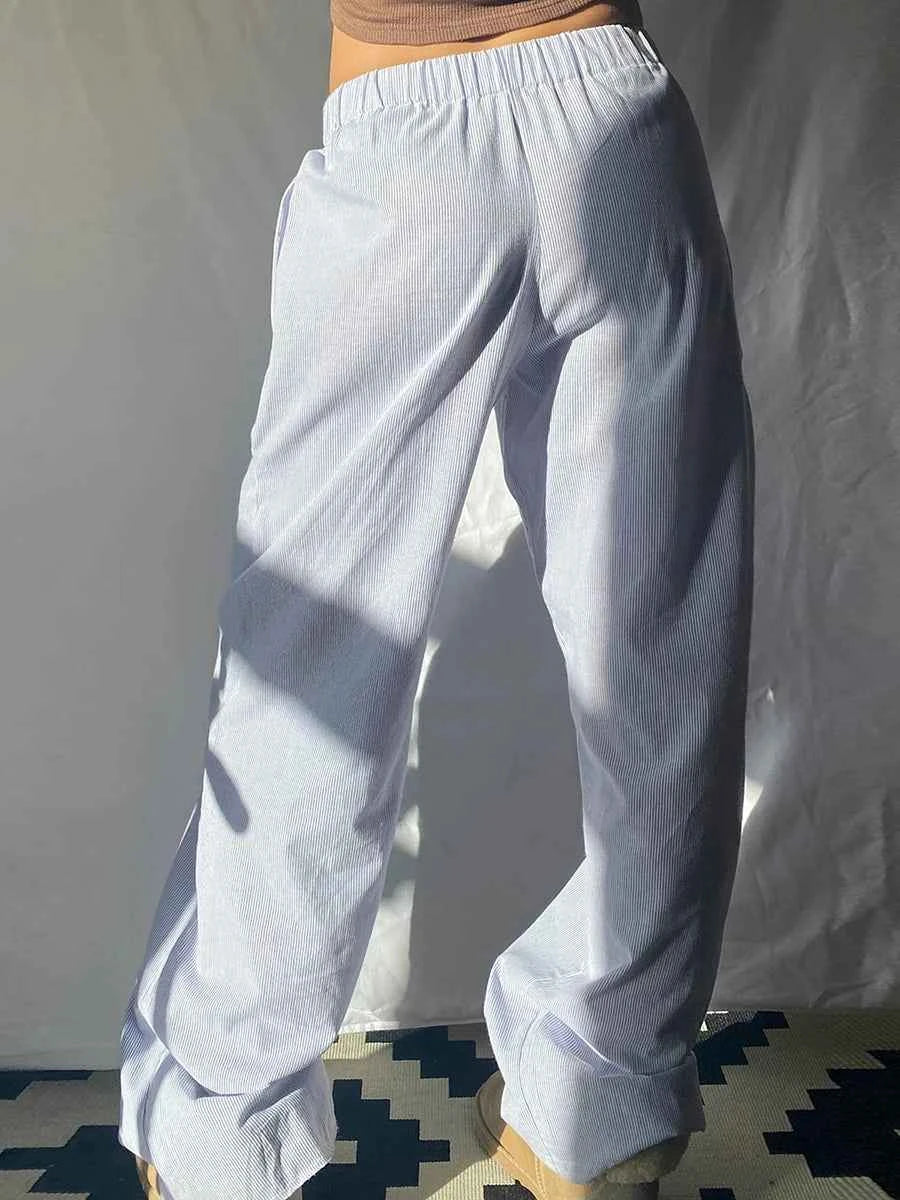 Gaono Casual Striped Drawstring Wide Leg Pants Chic Women Fashion Streetwear Vintage Sweatpants Lounge Outfits Female Trousers