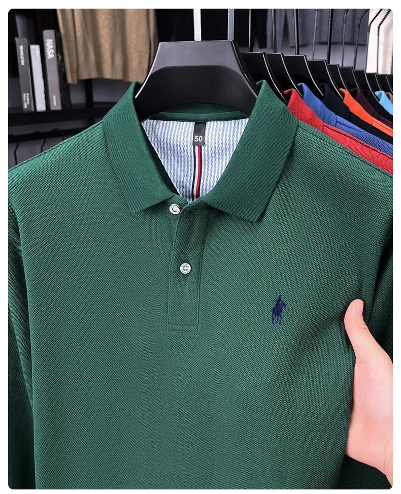 100% cotton high-end brand long sleeve polo shirt new Paul pony embroidery luxury comfort men's business leisure lapel T-shirt