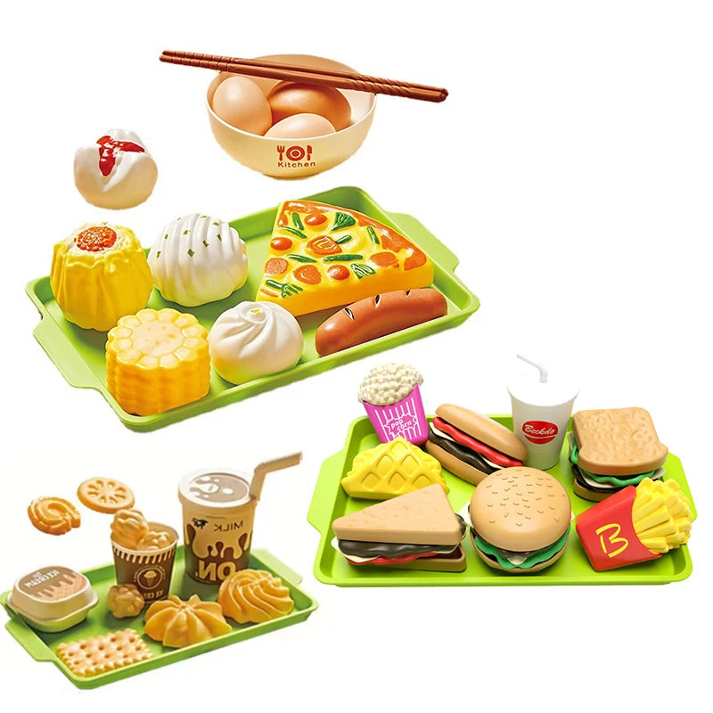 Kids Kitchen Toy Pretends Play Cooking Food Game Hamburger Pizza Snack Fruit Vegetable Simulation Food Set Of Toy For Girls Boys