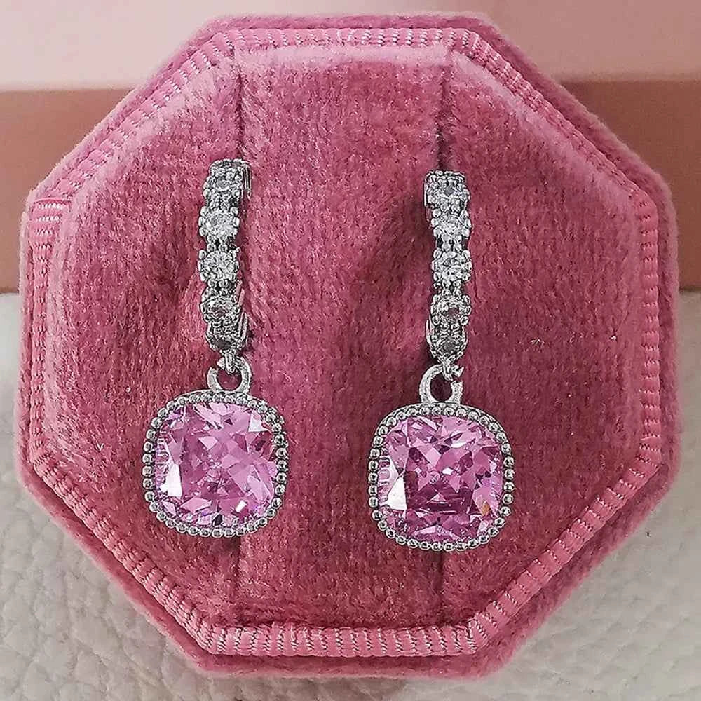 2023 New Arrivals Fashion Luxury silver color korean Zircon Stud Pink Earing Earrings For Women Girl Party Gift Jewelry Z7