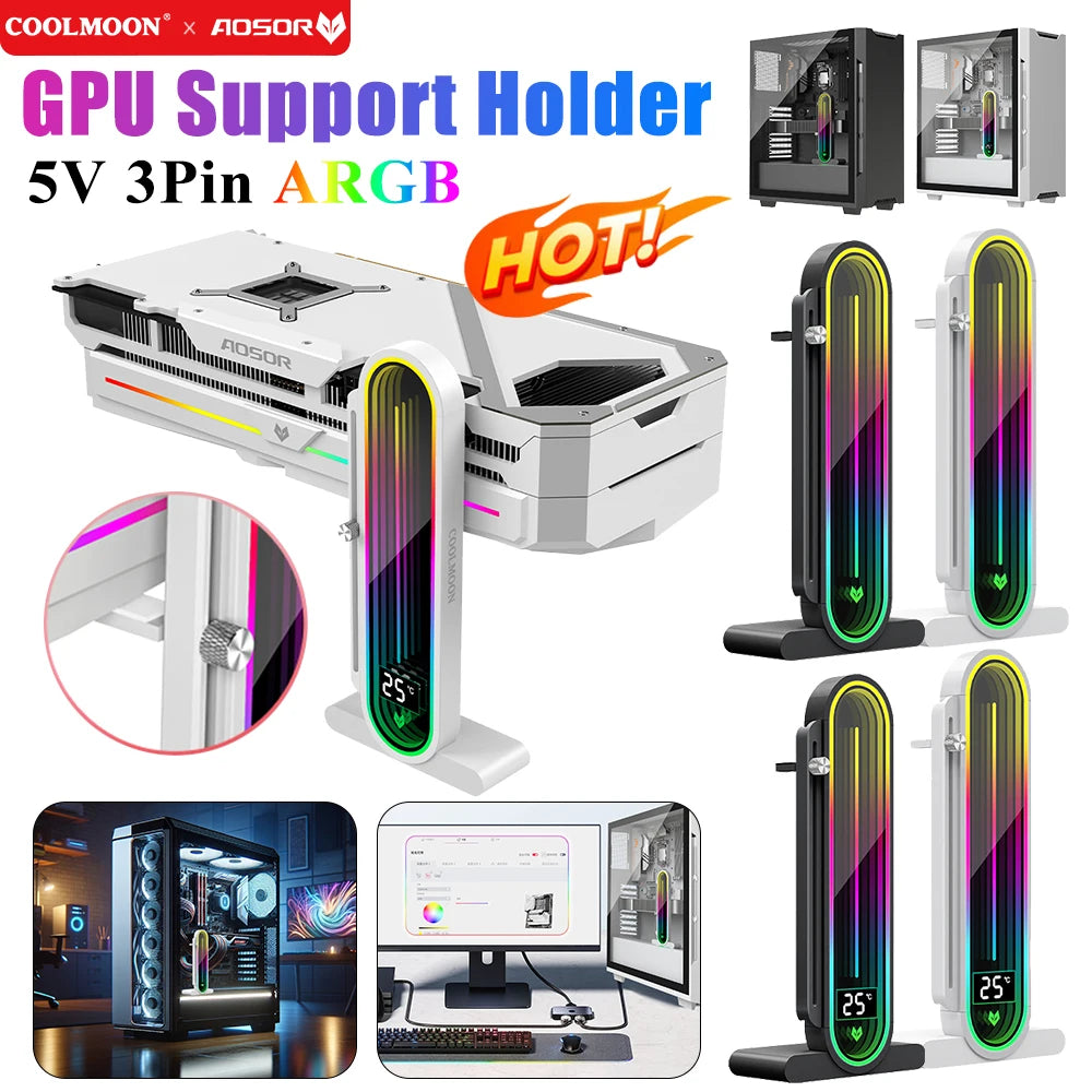 Graphics Card GPU Brace 5V 3Pin ARGB Adjustable Video Card Bracket Stand GPU Support Bracket GPU Water Cooling Kit Support Stand