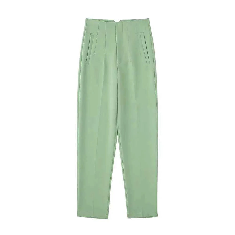 DUOPERI Women Fashion Solid Basic High Waist Trousers Chic Female Office Lady Casual Business Workwear Long Pant