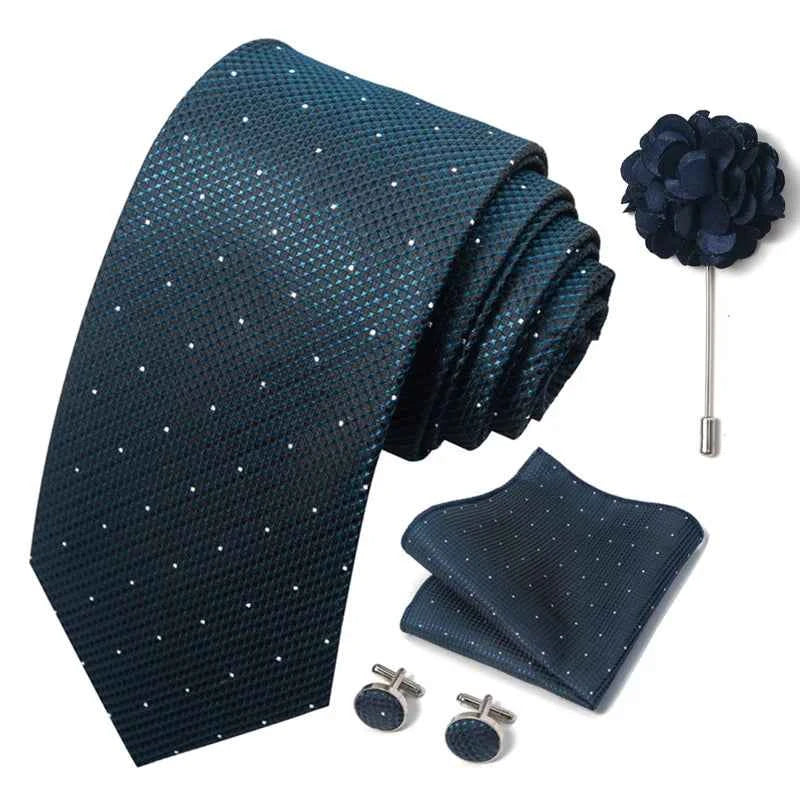 Luxury Mens Ties Floral Black Gold Ties Paisley NeckTie Pocket Square Cufflinks Brooch Set Men's Wedding Party Tie