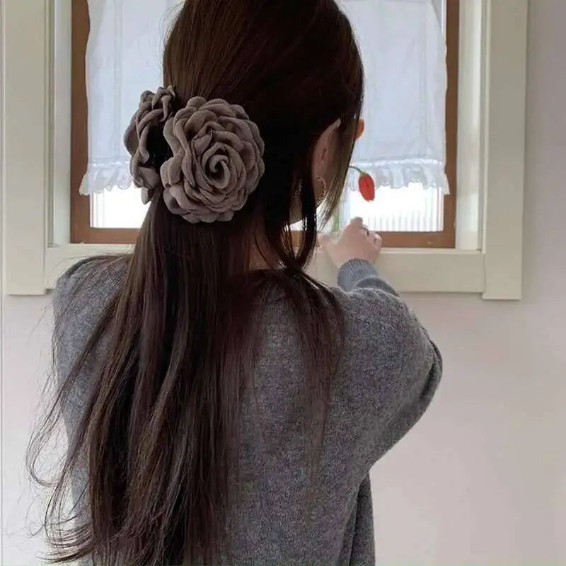9cm Large Flower Hair Barrettes French Crab Claw For Women Hair Accessories Korean Back Of Head Shark Clip Girls Gifts