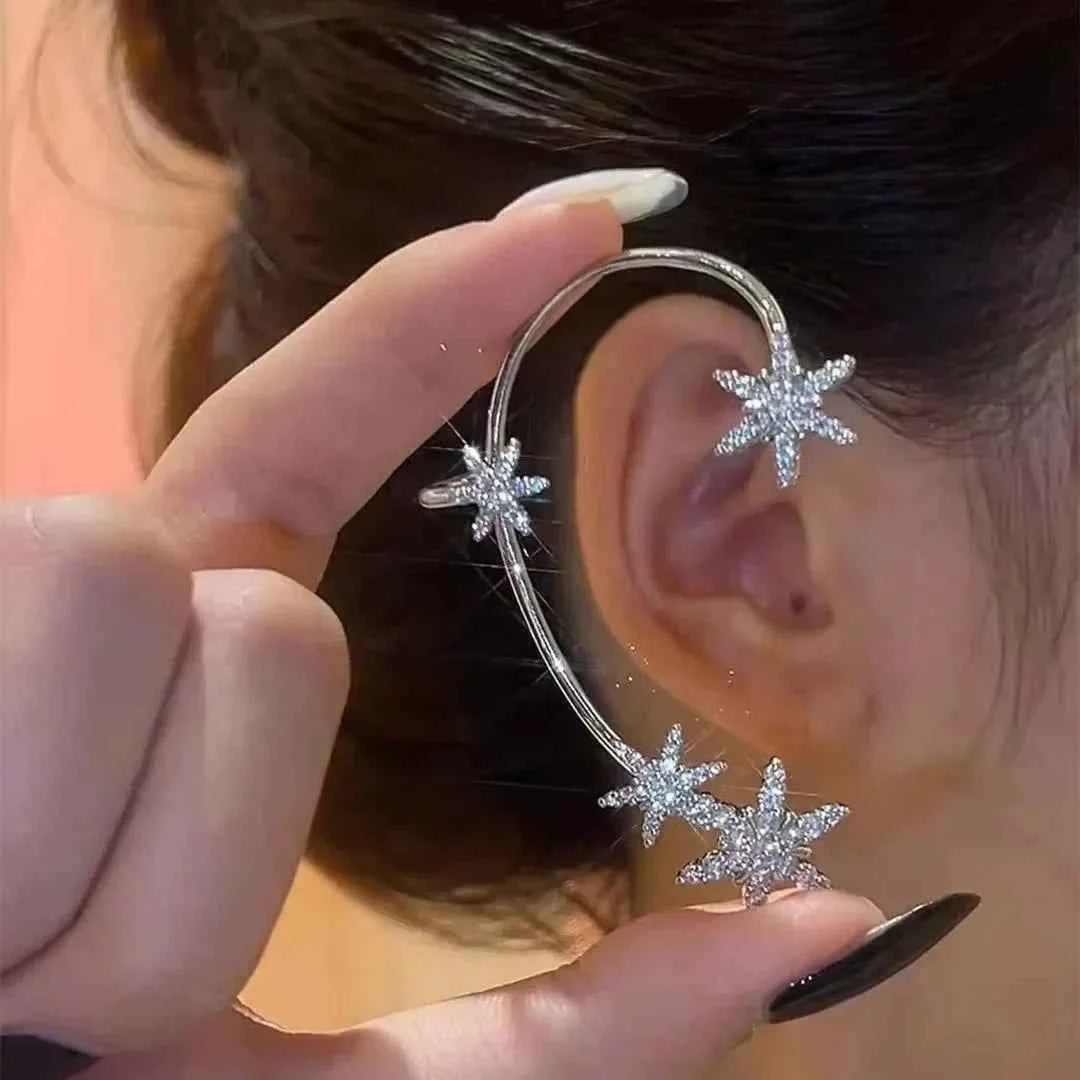 Silver Plated Metal Leaf Butterfly Clip Earrings for Women Ear Clips Without Piercing Sparkling Zircon Ear Cuff Fashion Jewelry