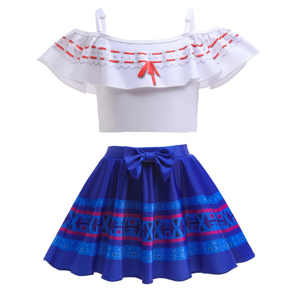 Encanto Mirabel Isabela Cosplay Carnival Costume Girls Swimsuit 2 Piece Sets Summer Swimwear Bikini Beach Party Set 3-10Yrs
