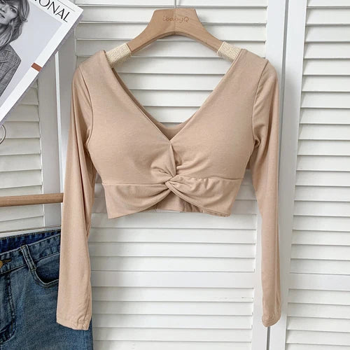 t shirt woman crop tops long sleeve kawaii T shirts built in bra women sexy top harajuku korean fashion