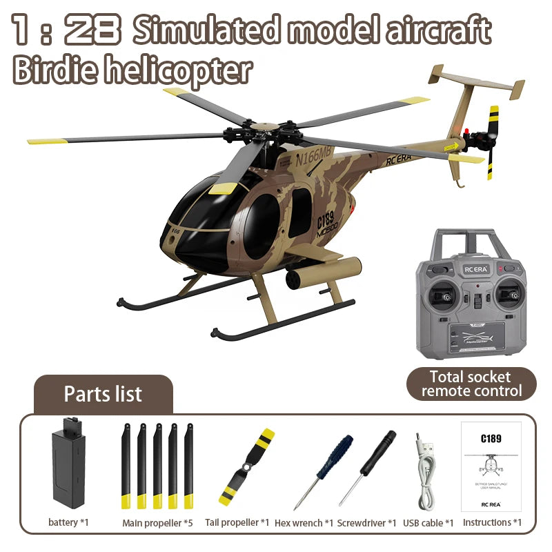 MD500 RC Helicopter 1:28 C189 Brushless Dual-motor Remote Control Model 6-Axis Gyro Aircraft Multifunctional Flying Machine Toy