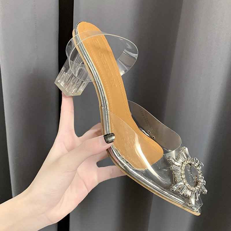 BCEBYL Spring and Autumn Fashion New Sexy Banquet Transparent Comfortable Solid Color Pointed Toe Crystal Ladies High Heels