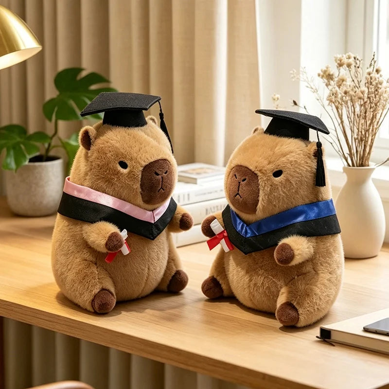 23cm Cute Graduation Capybara Plush Doll Doctor Cap Bear Animal Plush Stuffed Home Party Decor Gift For Kids Graduation Gifts