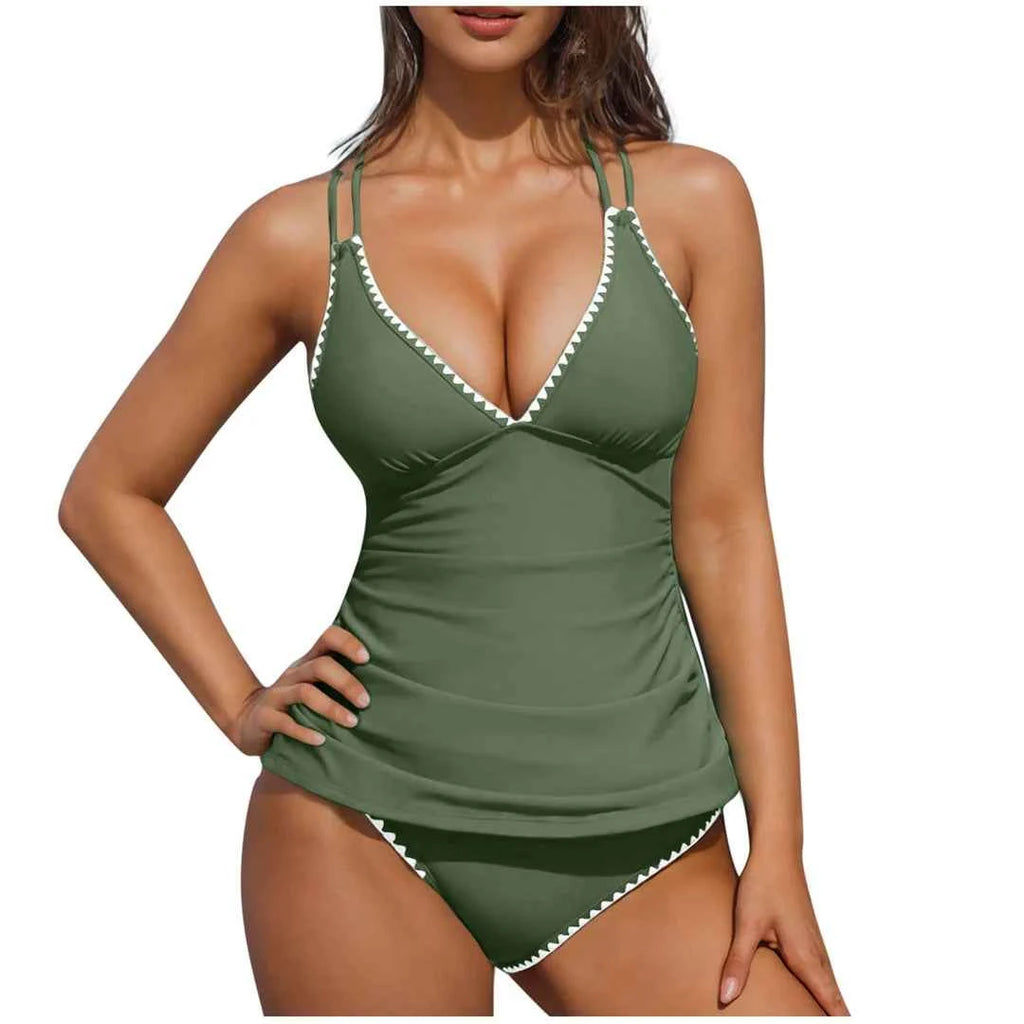 S - XXL New 10 Colors V Neck Tankini Bikini Women Swimwear Female Swimsuit Two-pieces Bikini set Bather Bathing Suit Swim K6770