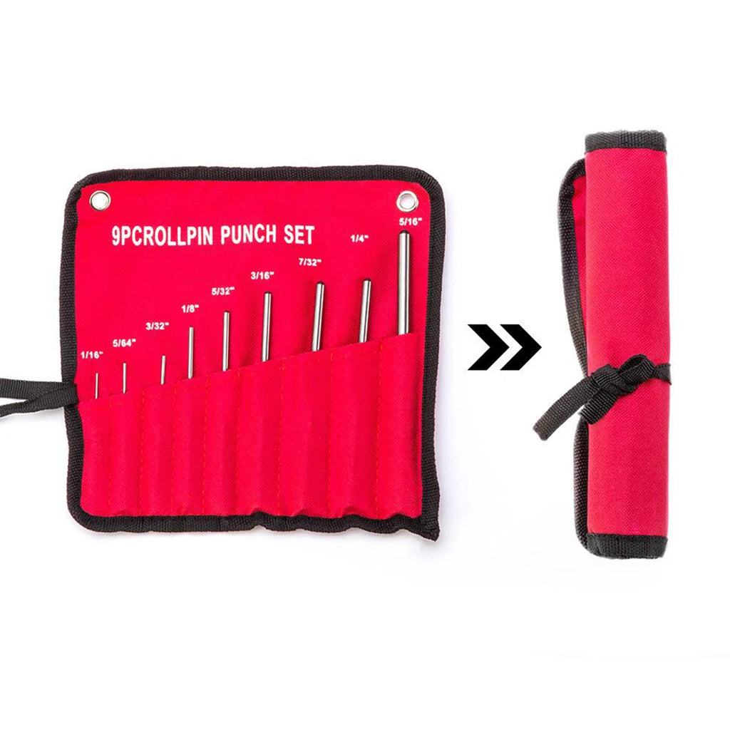 9 Pieces Roll Pin Punch Set Steel Punches Hand Pin Removing Tool with Carrying Case for Jewelers Watchmakers Carpenters