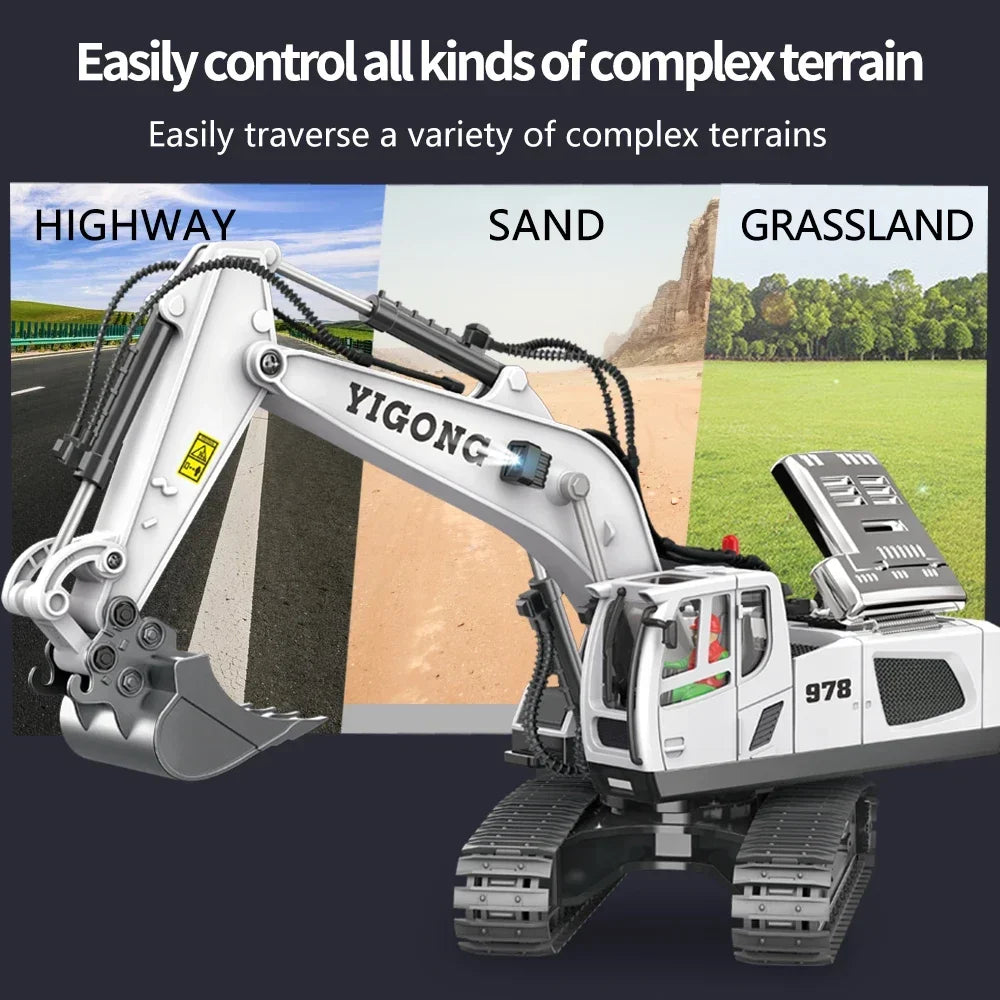 2.4G 11 Channels RC Excavator Dump Bulldozer Cart Trucks Bulldozer Alloy Vehicle  Remote Control Excavator Gift Toys for Boy