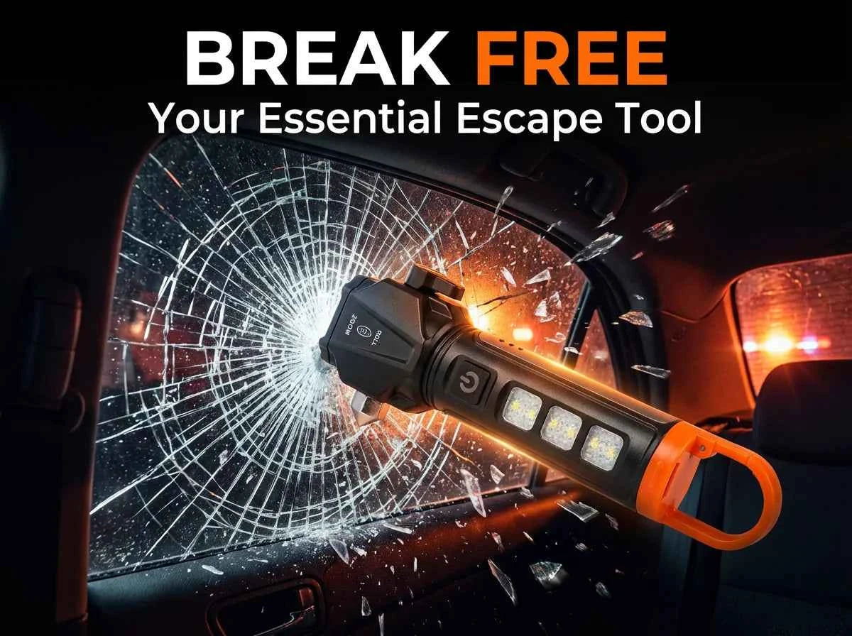 Tactical Led  Flashlight for Emergency Defense,with Safety Hammer, Seatbelt Cutter & Strobe Mode for Emergency Survival & Safety