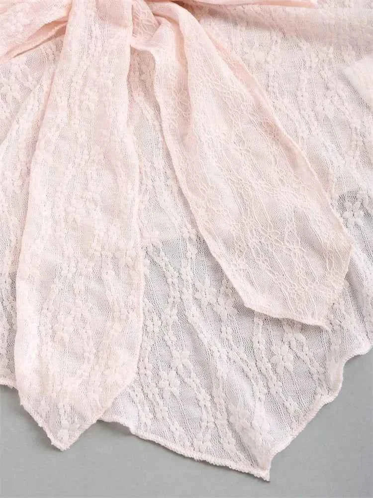 Bow knot Lace Halter Top for Women Summer Sexy Floral Pattern Off the Shoulder Backless V-neck Crop Top Y2K Clothes