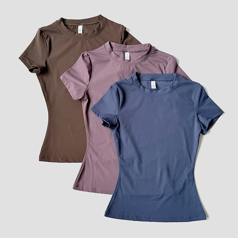Women Solid Color Dry Fit Short Sleeve Crew Neck Athletic T-Shirt Fashion Casual Tee Suitable For Daily Running Workout Gym Top