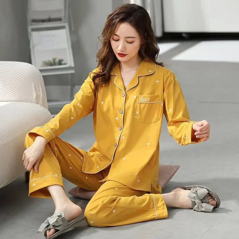 100% Pure Cotton Long Sleeve Sleepwear Set for Elderly Women Spring Summer Autumn Home Clothes Outwear Comfortable Home Suit
