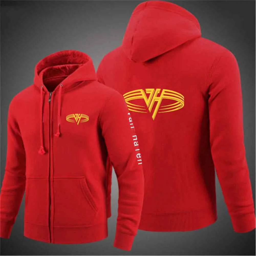 2024 Spring Autumn Van Halen Logo Printing Solid Color Classic Hooded Hoodies Men's Trendy Sports Casual Long Sleeve Loose Coat