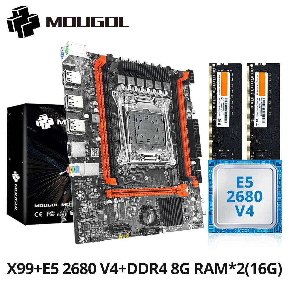 MOUGOL X99 Motherboard Kit with Intel Xeon E5 2680 V4 & DDR4 8Gx2 2133MHz Dual Channel RAM M.2 NVME for Desktop Gaming Computer