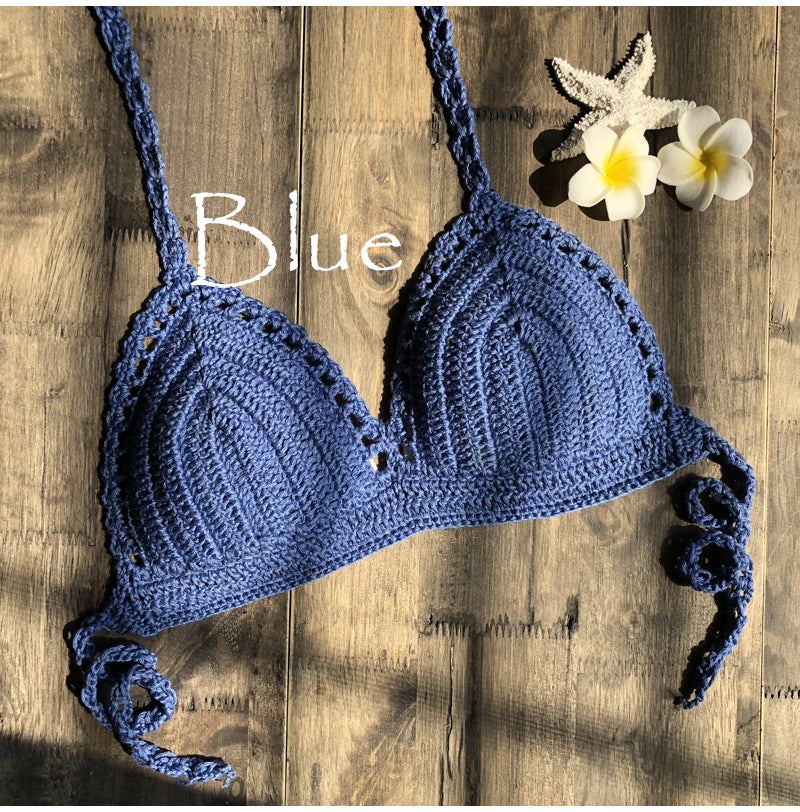 CROCHET BIKINI 2023 Sexy Top Handmade Knit Crochet Crop Top Women Summer Swimwear Camisoles Push Up Beach Tanks Halter Yoga Bras