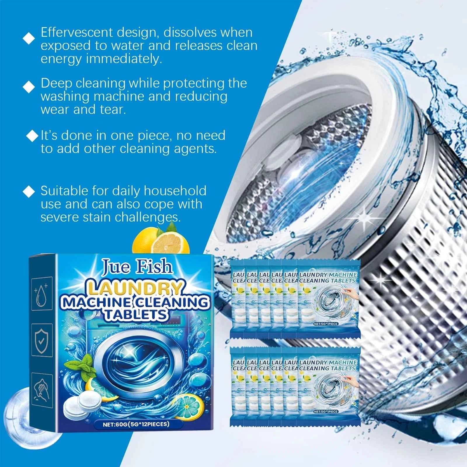 12PCS Washing Machine Cleaning Effervescent Tablets Deeply Cleans Stubborn Dirt Eliminates Odors Mild No Residue For All Models