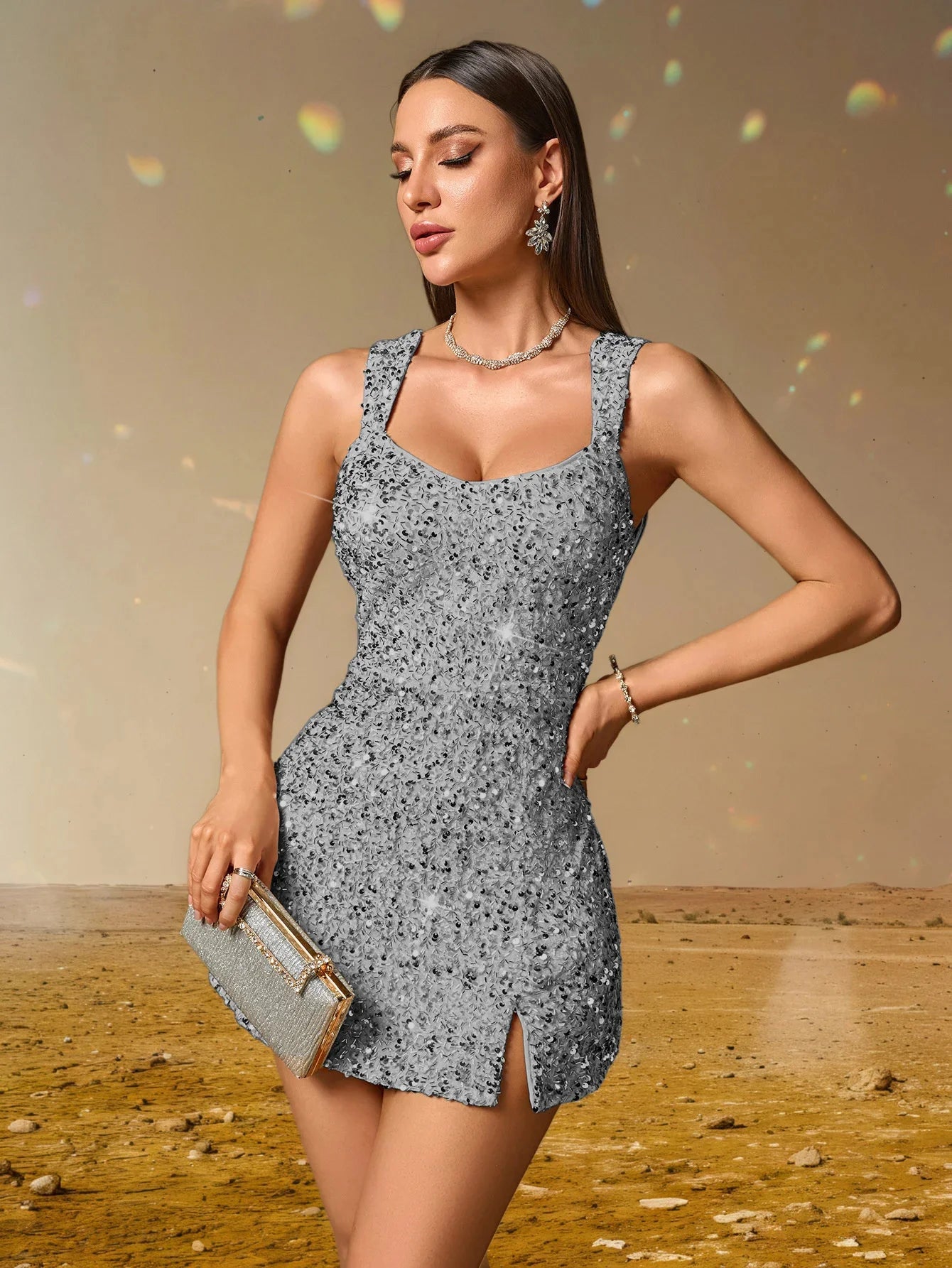 Women Low Slit Dresses Summer Shiny Sequins Evening Dress Sexy Elegant Party Dresses Cocktail Short Birthday Prom Dresses XSY225