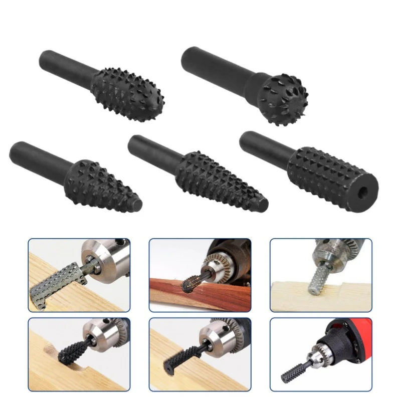 5Pcs Woodworking Tools Electric Rotary Files Wooden Files Carving Knives Tea Trays Root Carving Polishing Heads Hardware Tools