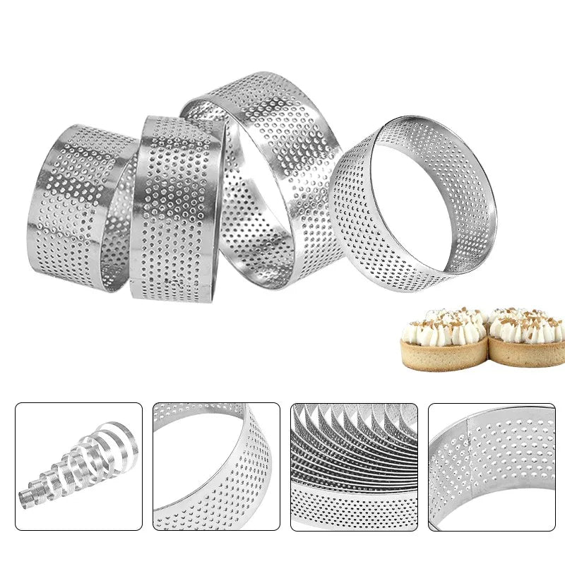 304 Stainless Steel Perforated Round Tart Mold, French Flan Ring Baking Mold With Holes, Breathable Baking Tool For Pastry