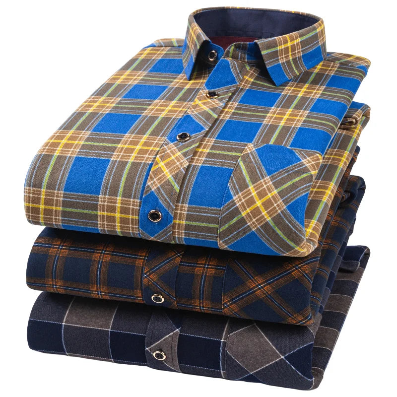 Men's long-sleeved shirt with fleece thickened warm autumn and winter plus size 8XL9XL slim casual plaid everything comfortable