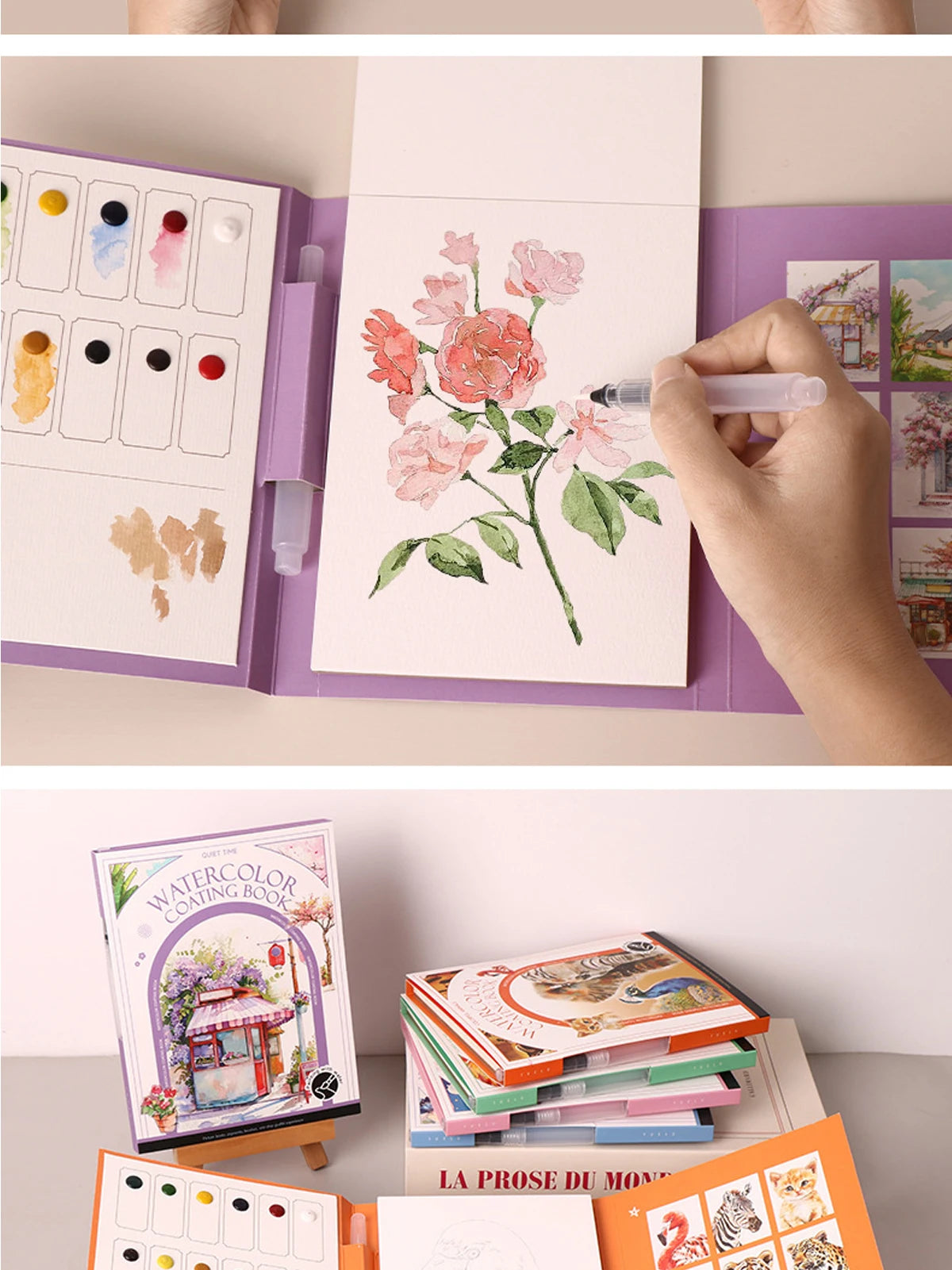 Kids Watercolor Coloring Book Educational Art Activity Reusable Non-Toxic Painting Kit for Toddlers&Creative Learning DIY Crafts
