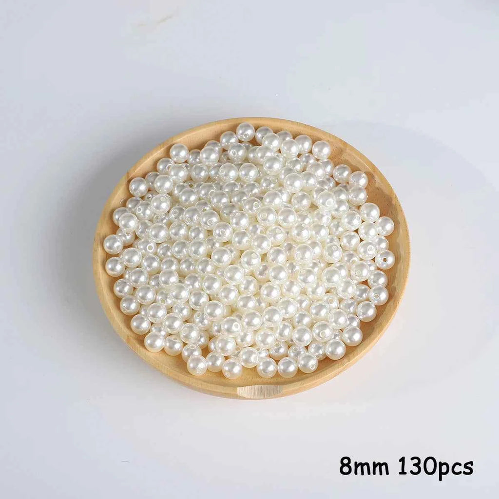 3-20mm 10-1000pcs straight hole ABS imitation pearl beige white bracelet with round beads for DIY craft jewelry making products