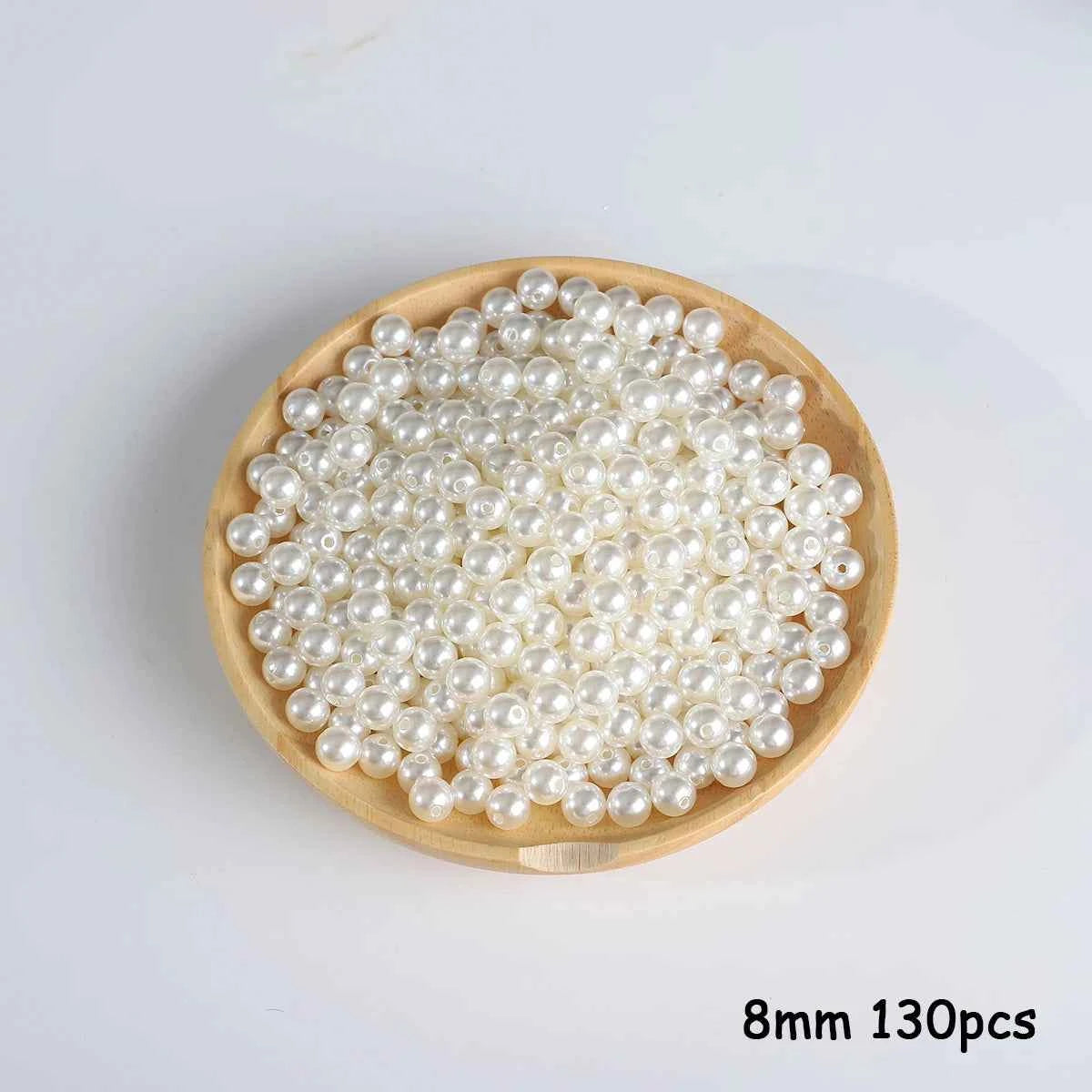 3-20mm 10-1000pcs straight hole ABS imitation pearl beige white bracelet with round beads for DIY craft jewelry making products