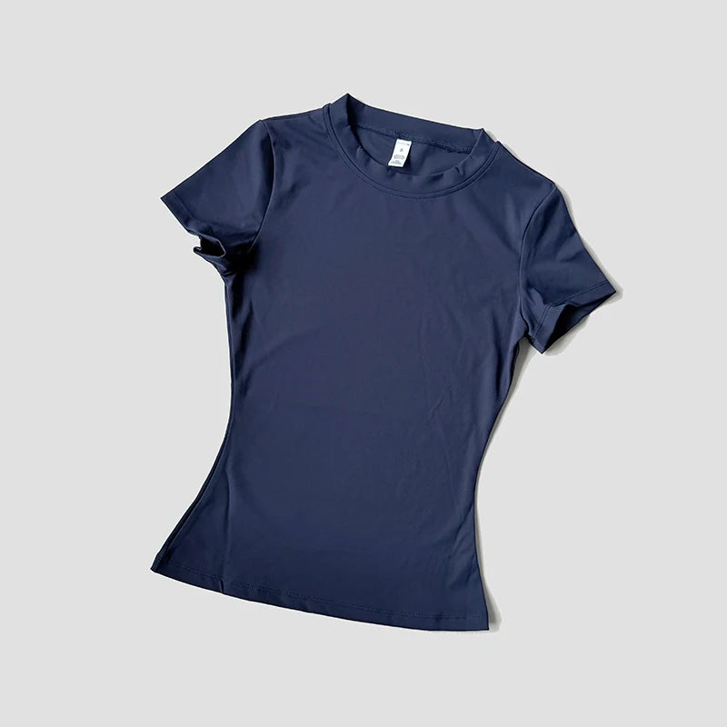 Women Solid Color Dry Fit Short Sleeve Crew Neck Athletic T-Shirt Fashion Casual Tee Suitable For Daily Running Workout Gym Top