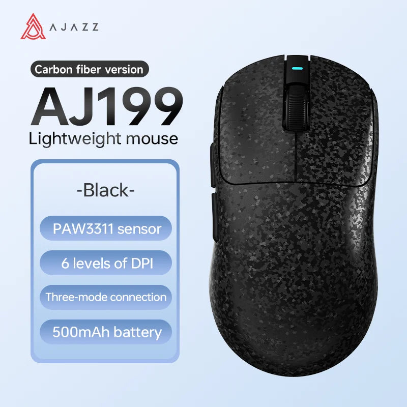 AJAZZ AJ199/AI Three-Mode Gaming Mouse 24000DPI/PAW3311 Sensor/Carbon Fiber Ultra-Thin Design /2.4G+ Bluetooth 5.0+ Wired Mouse