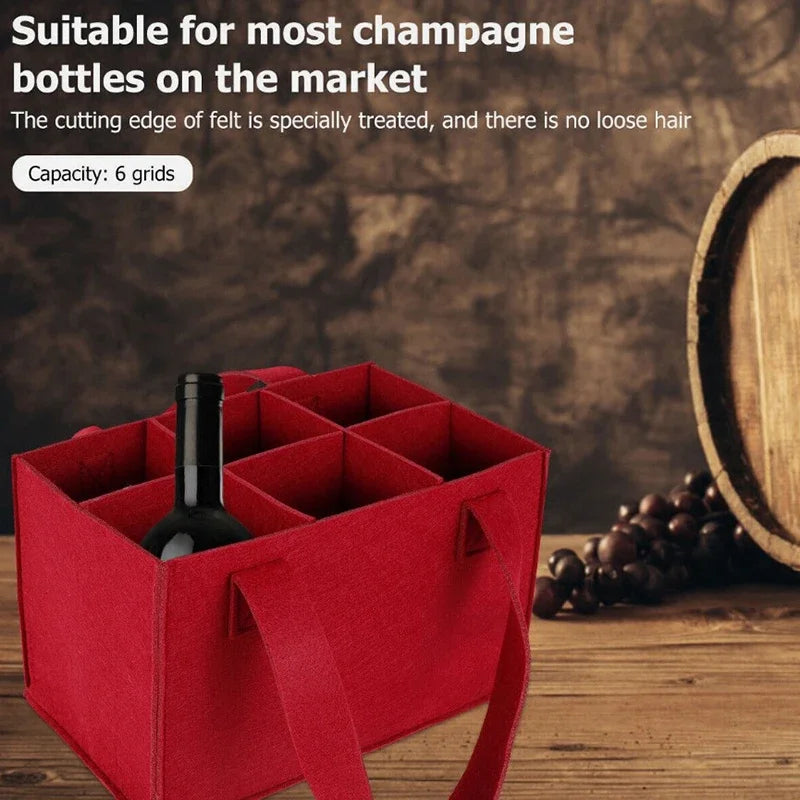 6 Bottles Felt Wine Bottle Holder Bag Grey Protective Wine Storage Bag Washable with Carry Handle Wine Bottle Carrier Wedding