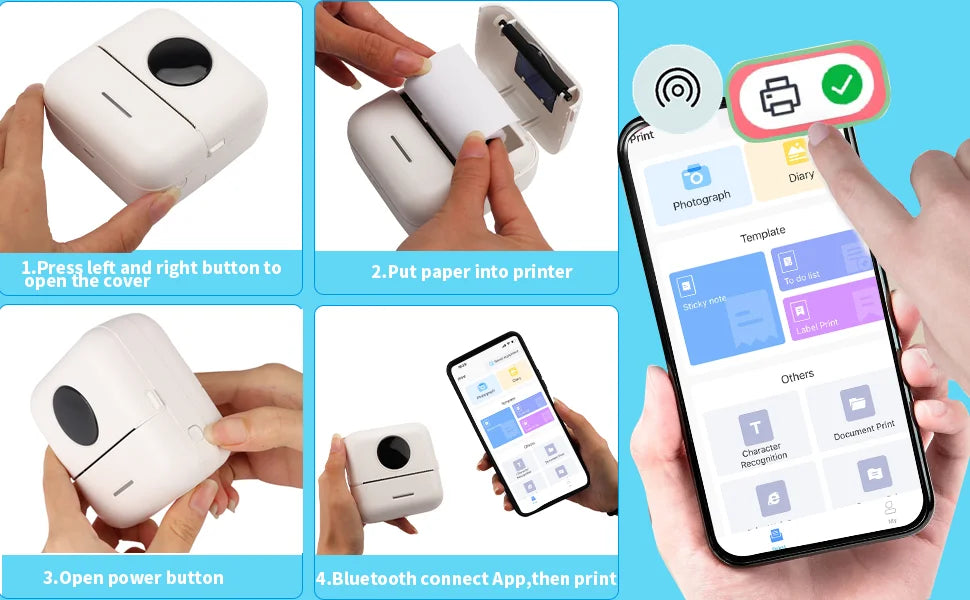 Thermal Portable Printer Mini Pocket Print Photo Thermal Label Printers With 57mm Printing Wireless BT Android And iOS Printers
