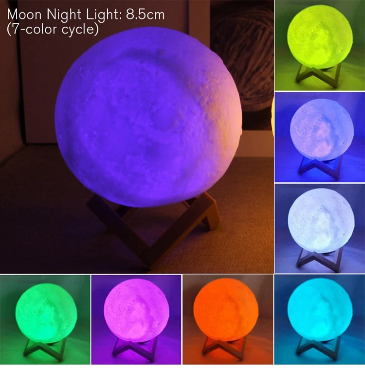7color RGB Emitting Color Moon Lamp LED Night Light With Stand For Kids Rooms