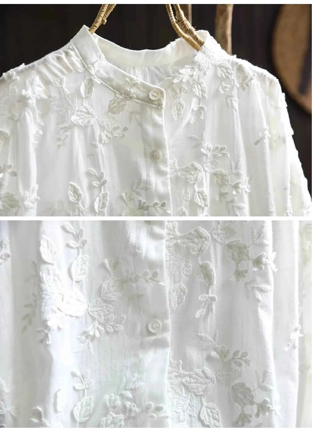 SuperAen Spring New Three-dimensional Flower Embroidered Cotton White Shirt Women Loose Sweet O-neck Long-sleeved Shirts
