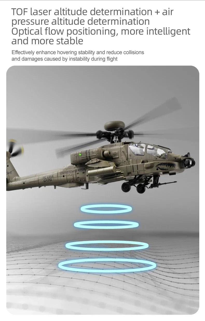 NEW RC ERA C170 RC Helicopter 6CH Optical Flow Positioning Apache Brushless Stunt Armed RC Helicopter Model One-key Inverted Toy